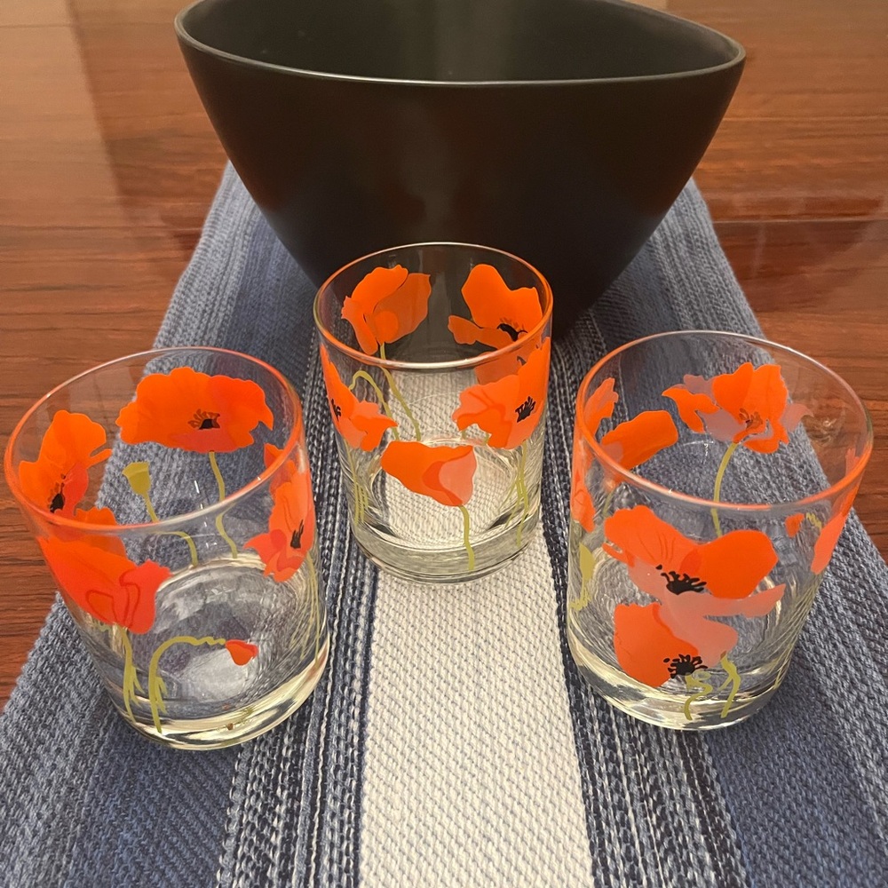Vintage Hand painted Set of (3) Drinking Glasses/ Firm Price